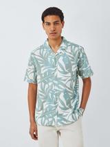 John Lewis Resort Collection Seersucker Inky Leaf Print Short Sleeve Shirt, Green