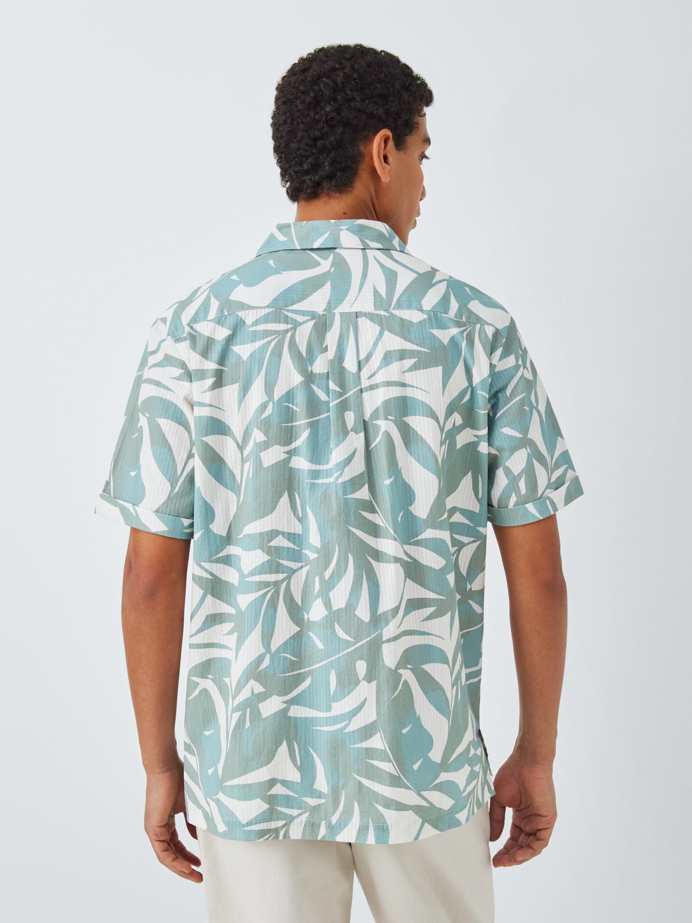 Product image 2 of 7, which shows John Lewis Resort Collection Seersucker Inky Leaf Print Short Sleeve Shirt, Green, S