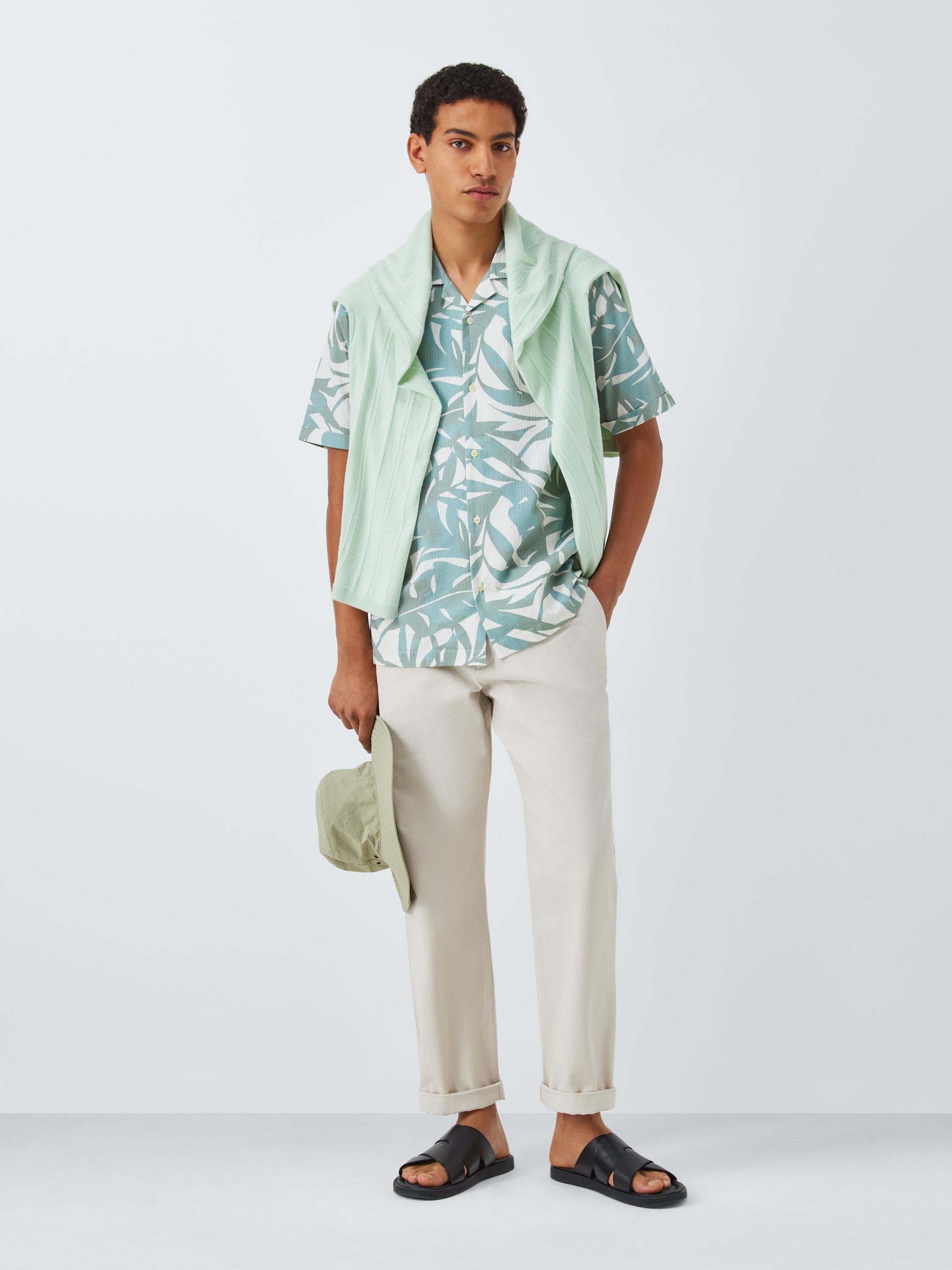 Product image 3 of 7, which shows John Lewis Resort Collection Seersucker Inky Leaf Print Short Sleeve Shirt, Green, S