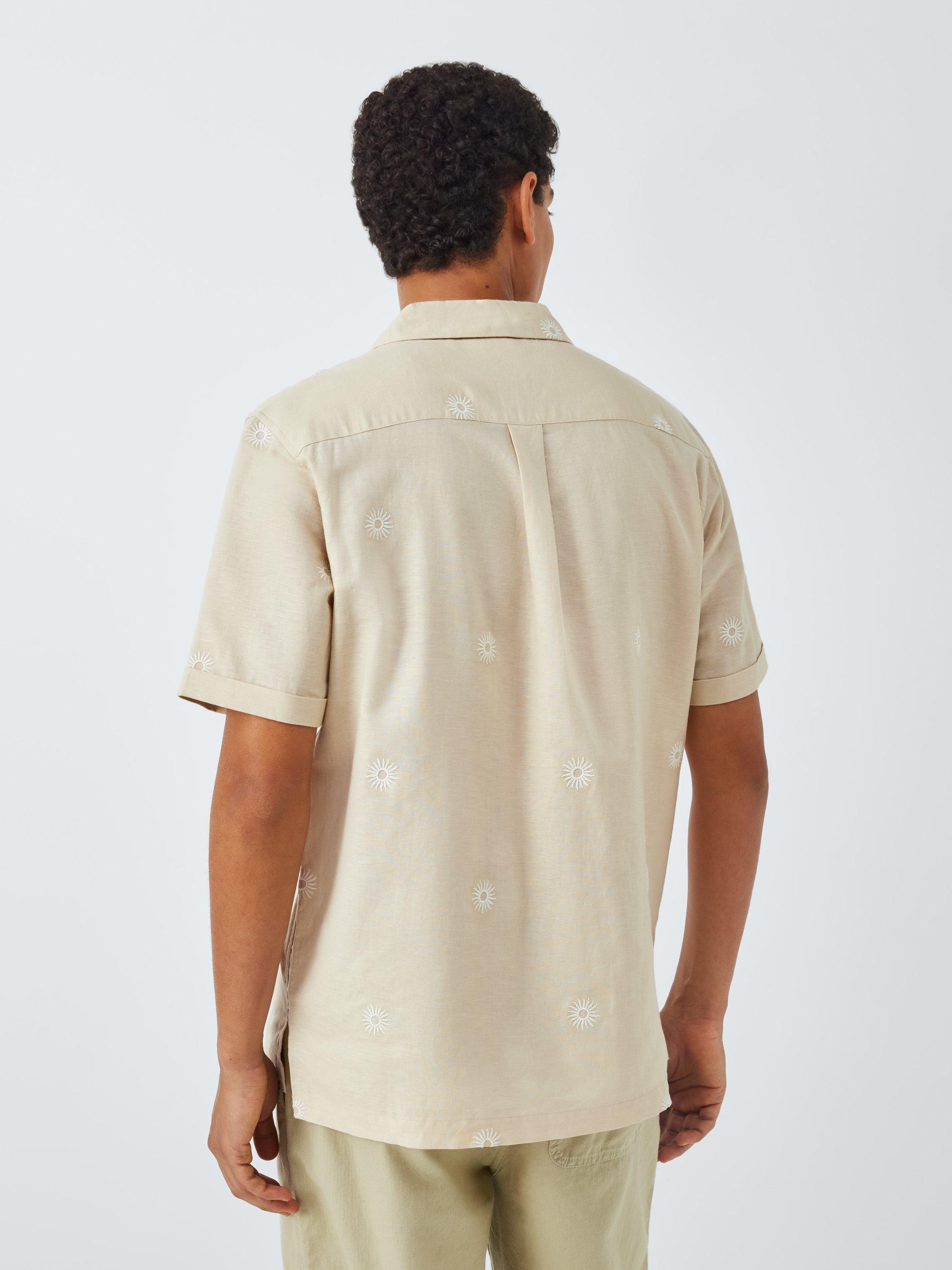 Product image 2 of 6, which shows John Lewis Resort Collection Embroidered Sun Linen Blend Short Sleeve Shirt, Natural Multi, S