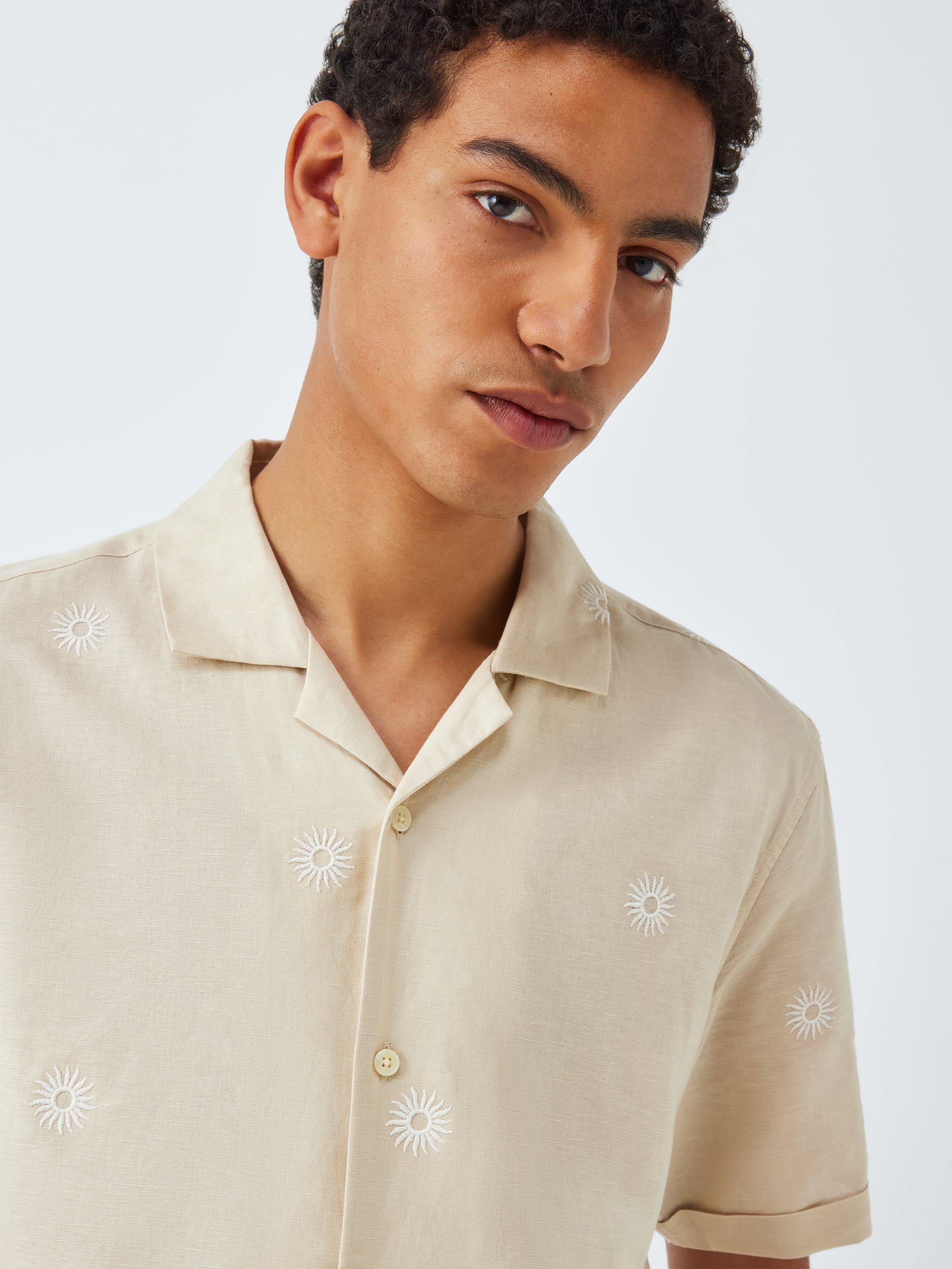 Product image 5 of 6, which shows John Lewis Resort Collection Embroidered Sun Linen Blend Short Sleeve Shirt, Natural Multi, S