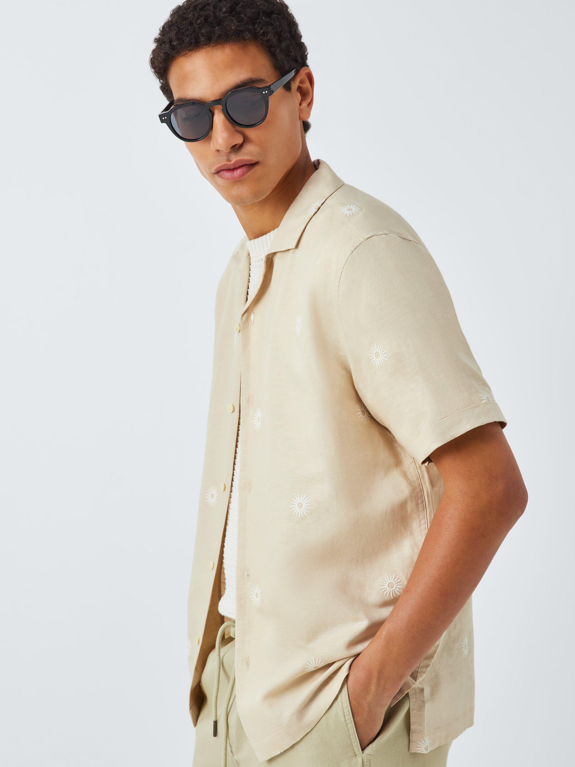Product image 6 of 6, which shows John Lewis Resort Collection Embroidered Sun Linen Blend Short Sleeve Shirt, Natural Multi, S