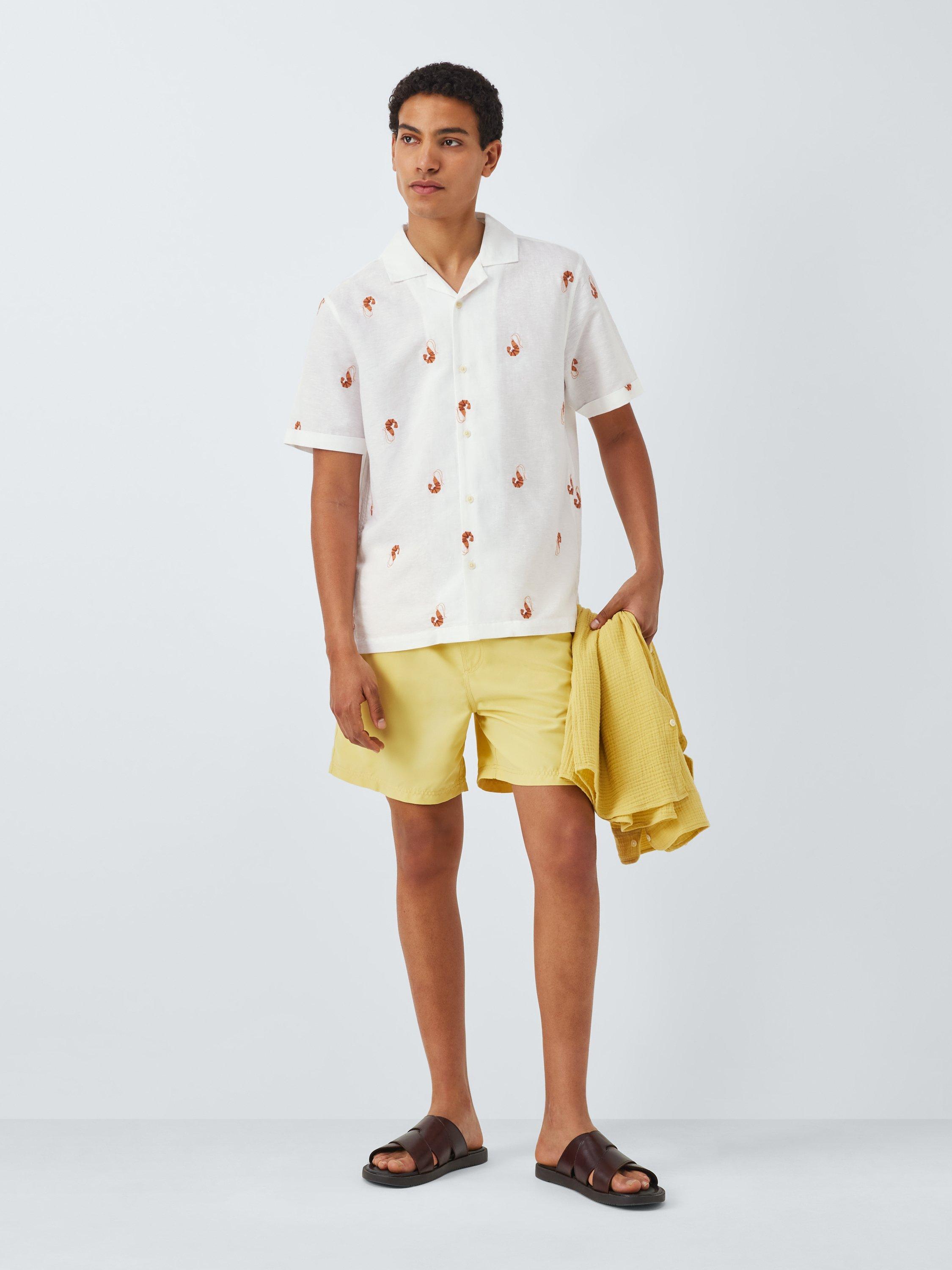 Product image 3 of 6, which shows John Lewis Resort Collection Embroidered Shrimp Linen Blend Short Sleeve Shirt, Natural Multi, S