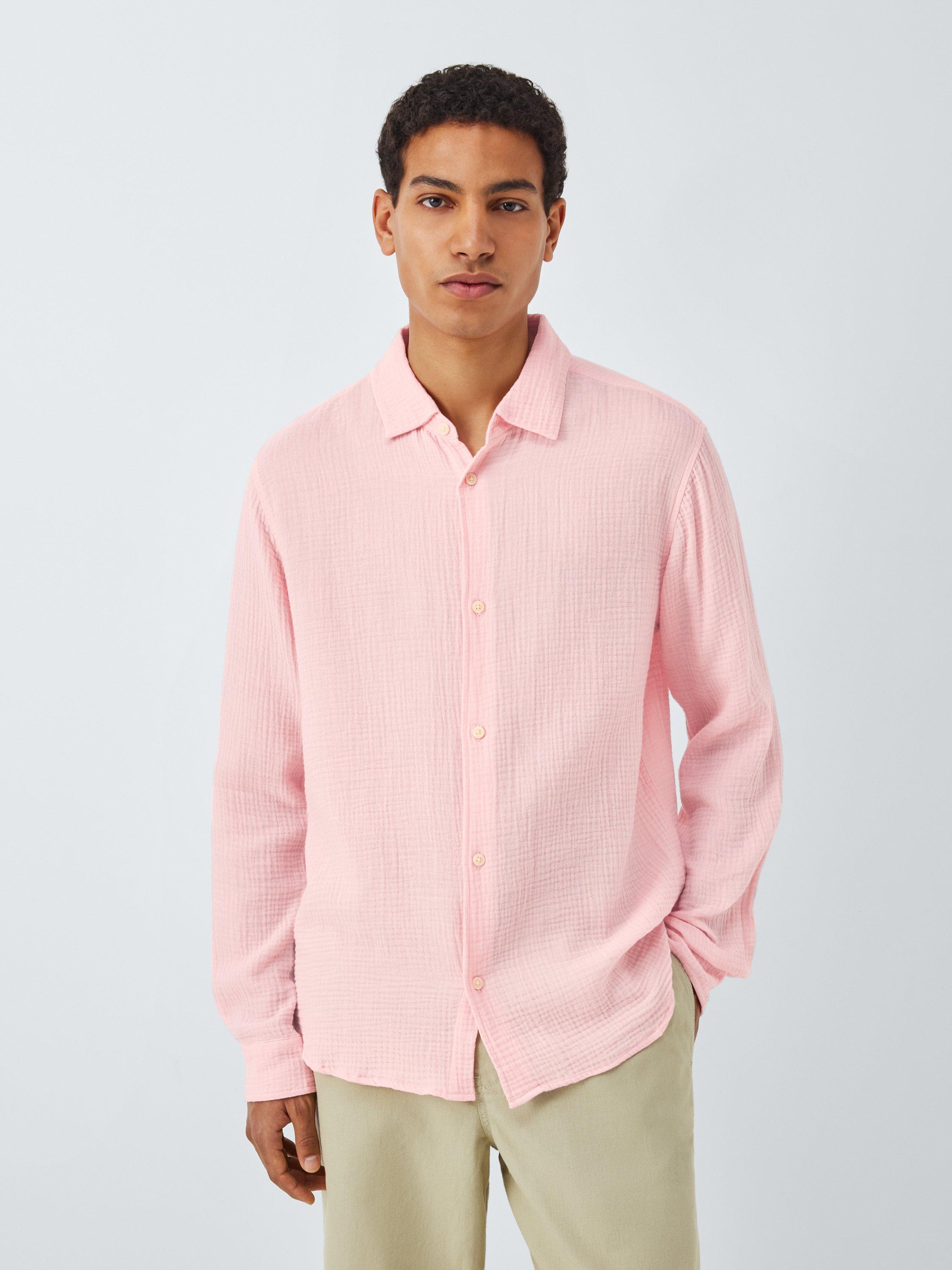 Product image 1 of 6, which shows John Lewis Resort Collection Cotton Muslin Long Sleeve Shirt, Light Pink, S