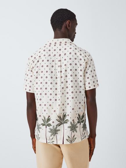 John Lewis Resort Collection Shadow Palm Print Linen Blend Short Sleeve Shirt, White Multi - view 2, White Multi