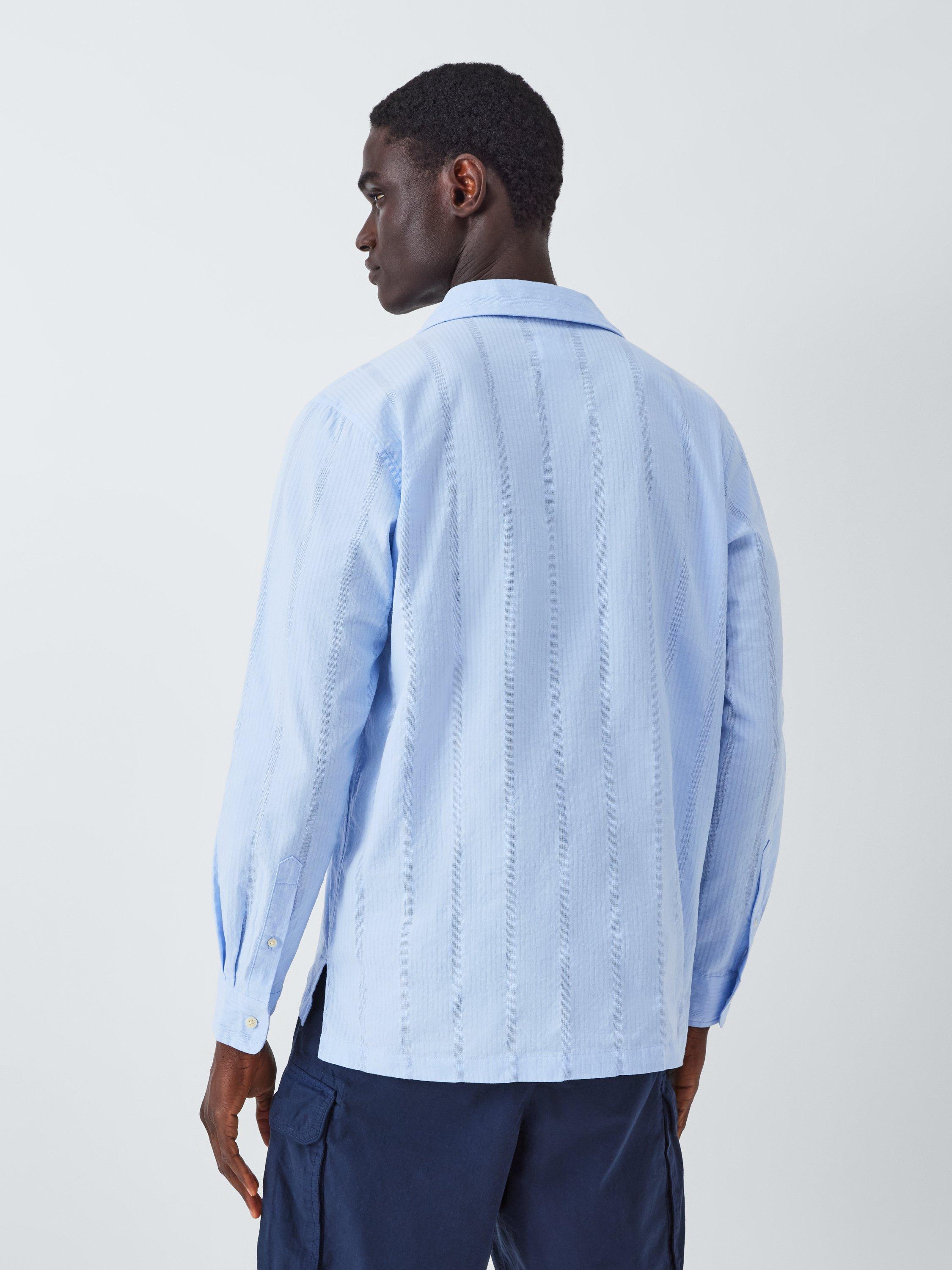 Product image 2 of 6, which shows John Lewis Resort Collection Seersucker Skipper Collar Long Sleeve Shirt, Light Blue, S