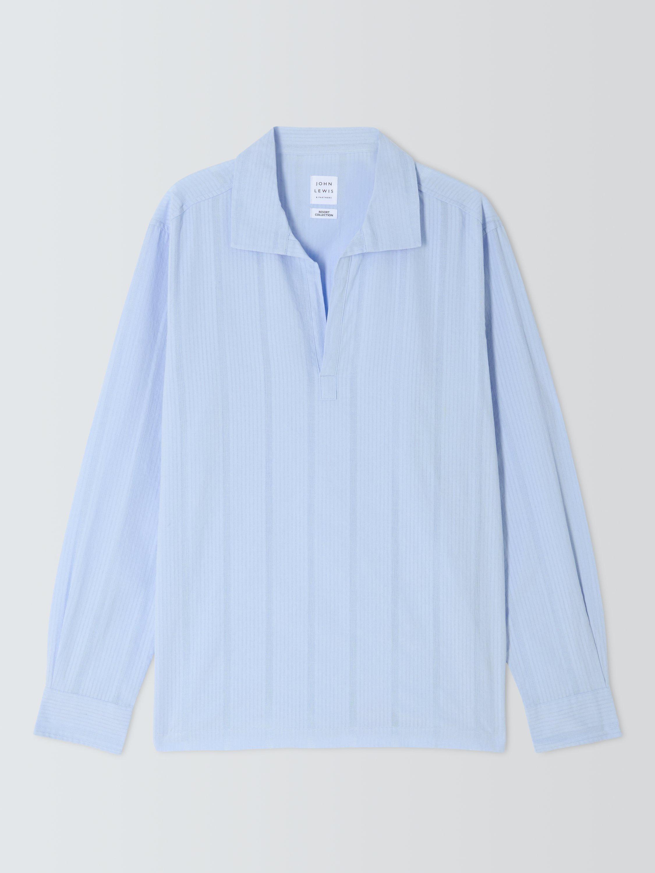Product image 4 of 6, which shows John Lewis Resort Collection Seersucker Skipper Collar Long Sleeve Shirt, Light Blue, S