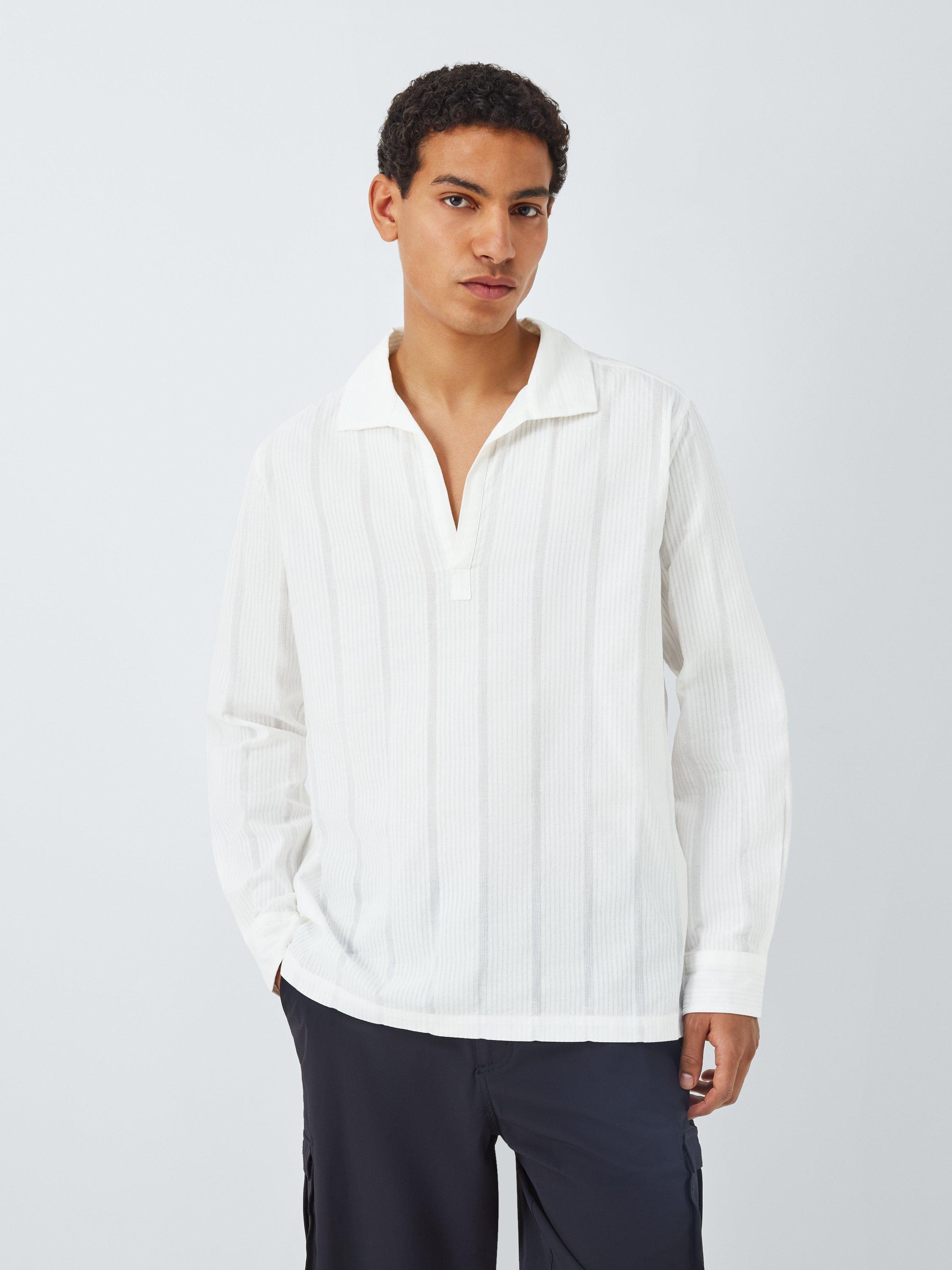 Product image 1 of 6, which shows John Lewis Resort Collection Seersucker Skipper Collar Long Sleeve Shirt, White, S