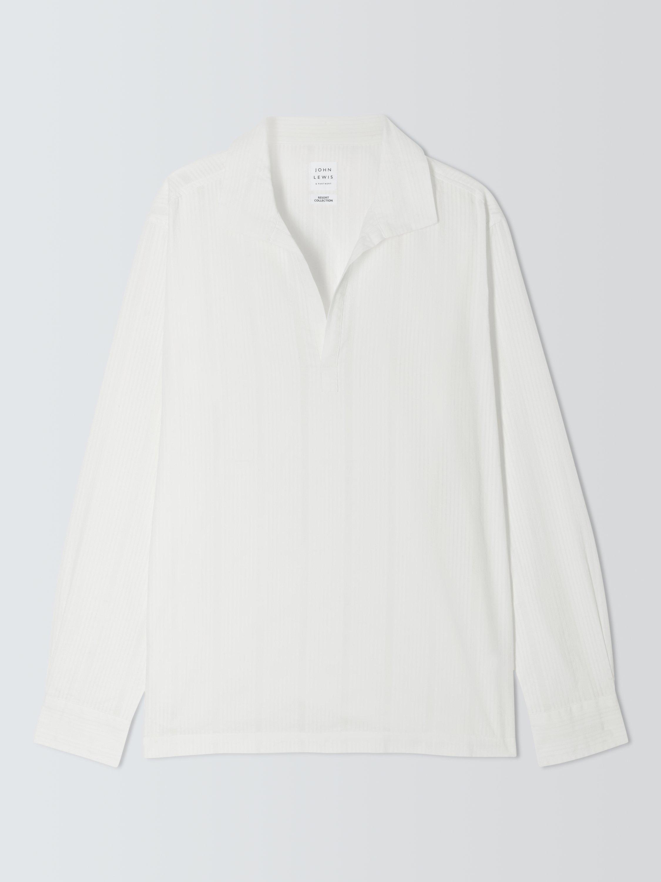 Product image 4 of 6, which shows John Lewis Resort Collection Seersucker Skipper Collar Long Sleeve Shirt, White, S