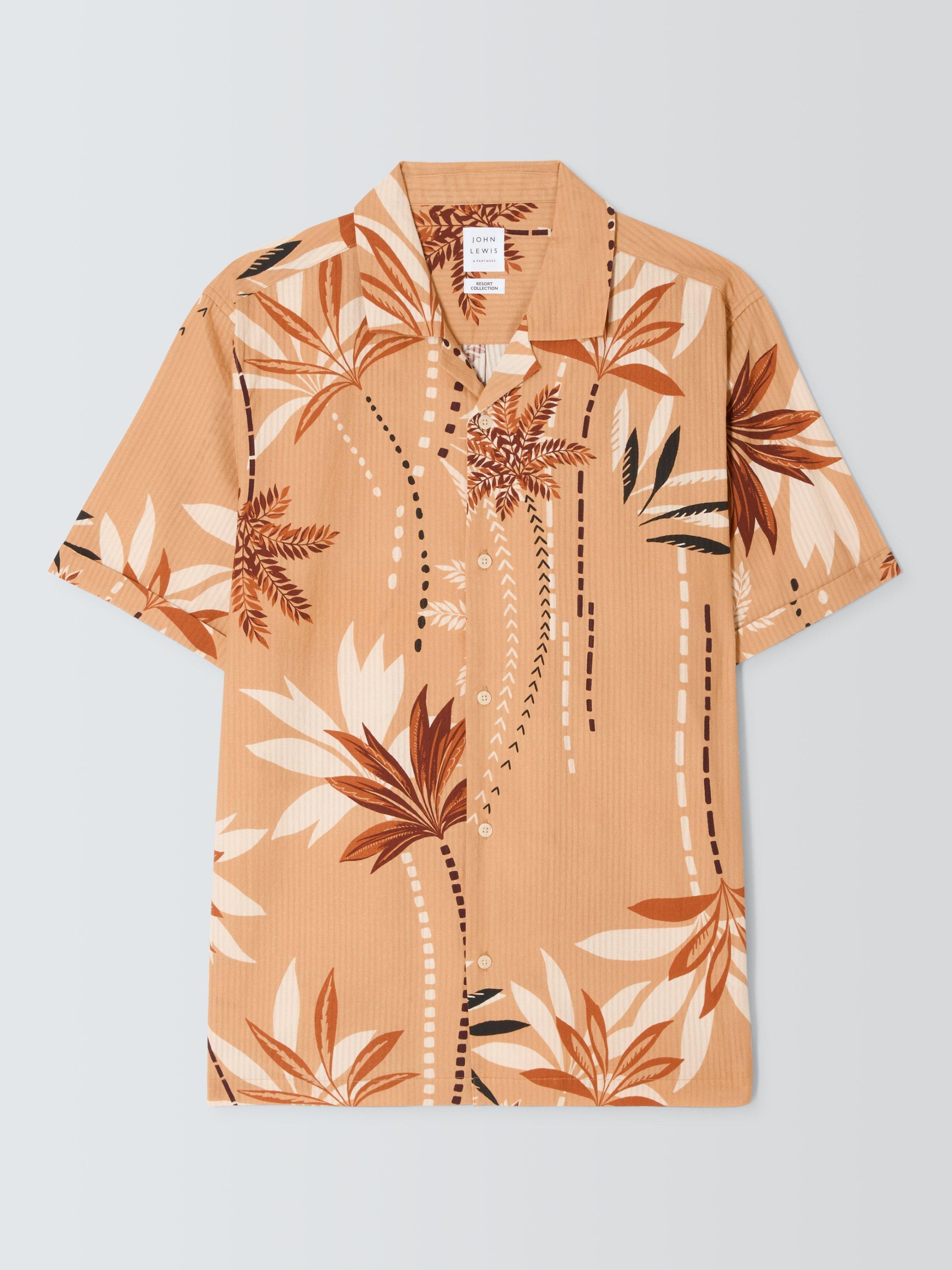 Product image 4 of 6, which shows John Lewis Resort Collection Seersucker Palm Print Short Sleeve Shirt, Yellow Multi, S
