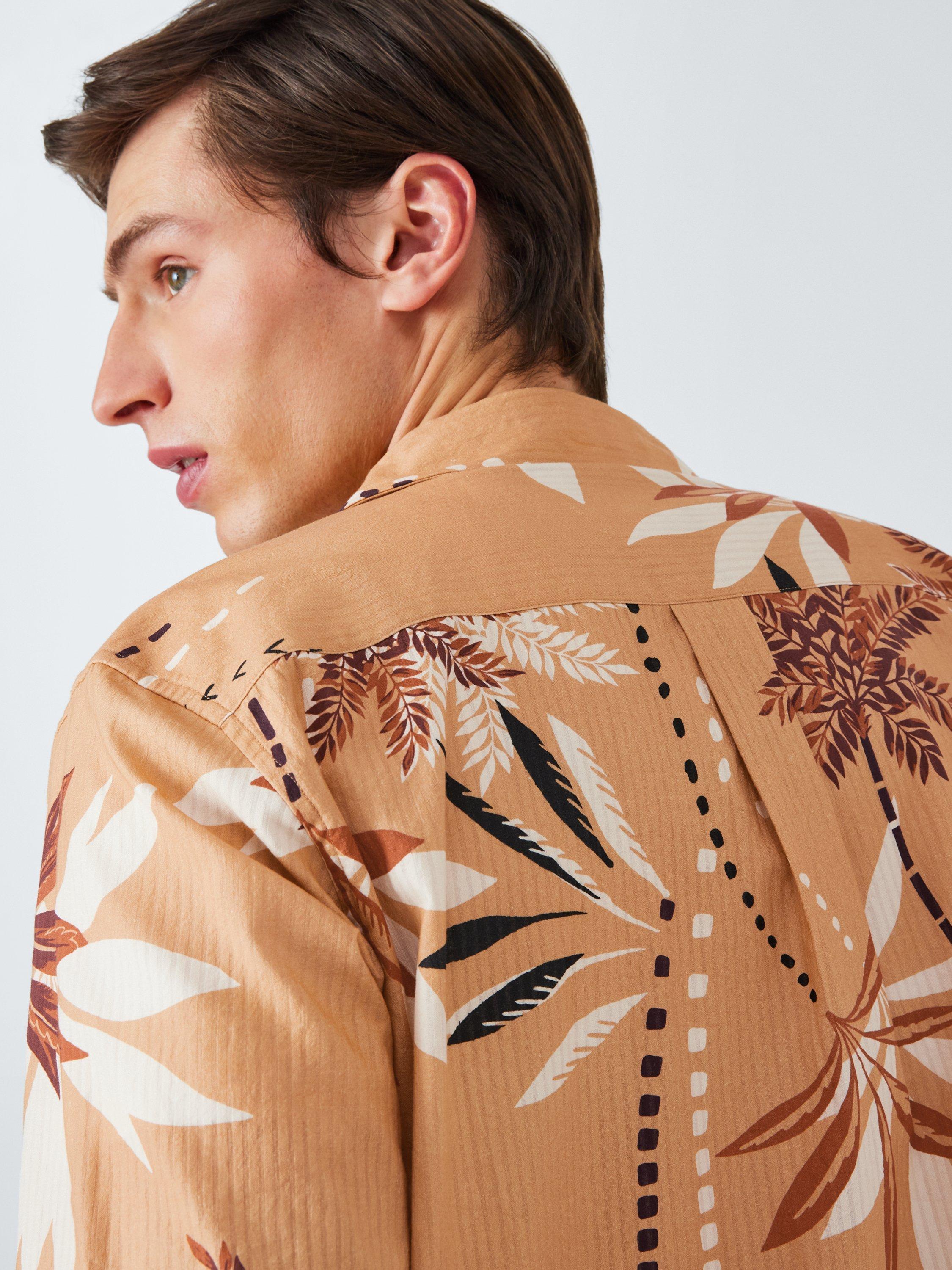 Product image 6 of 6, which shows John Lewis Resort Collection Seersucker Palm Print Short Sleeve Shirt, Yellow Multi, S
