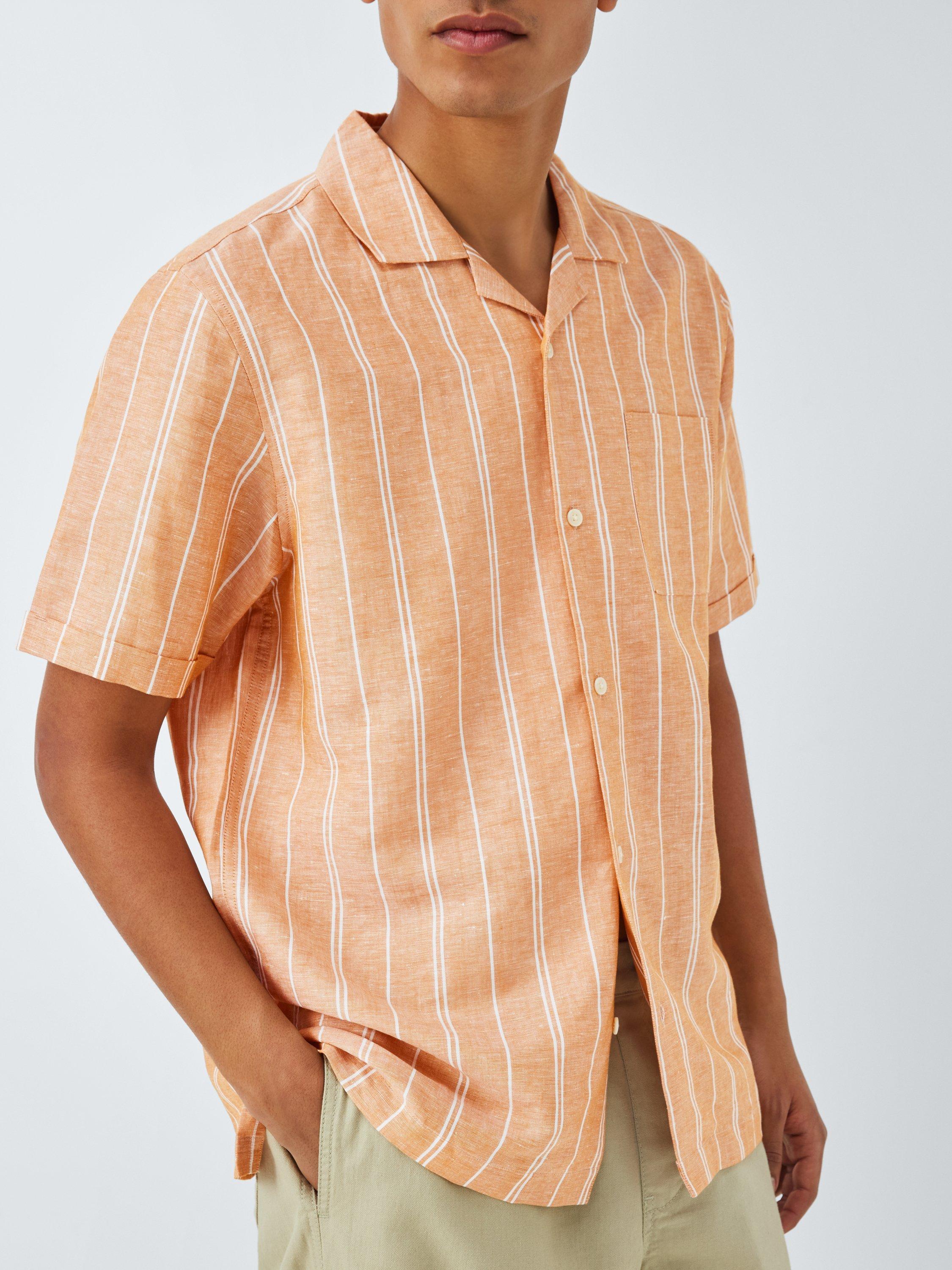 Product image 6 of 6, which shows John Lewis Resort Collection Chios Stripe Linen Blend Short Sleeve Shirt, Dark Orange, S