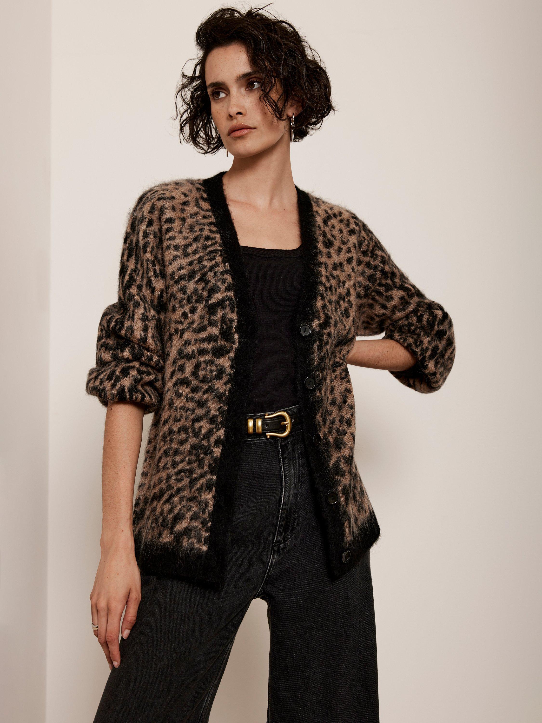 90s Leopard Trim Velvet Cardigan (L)