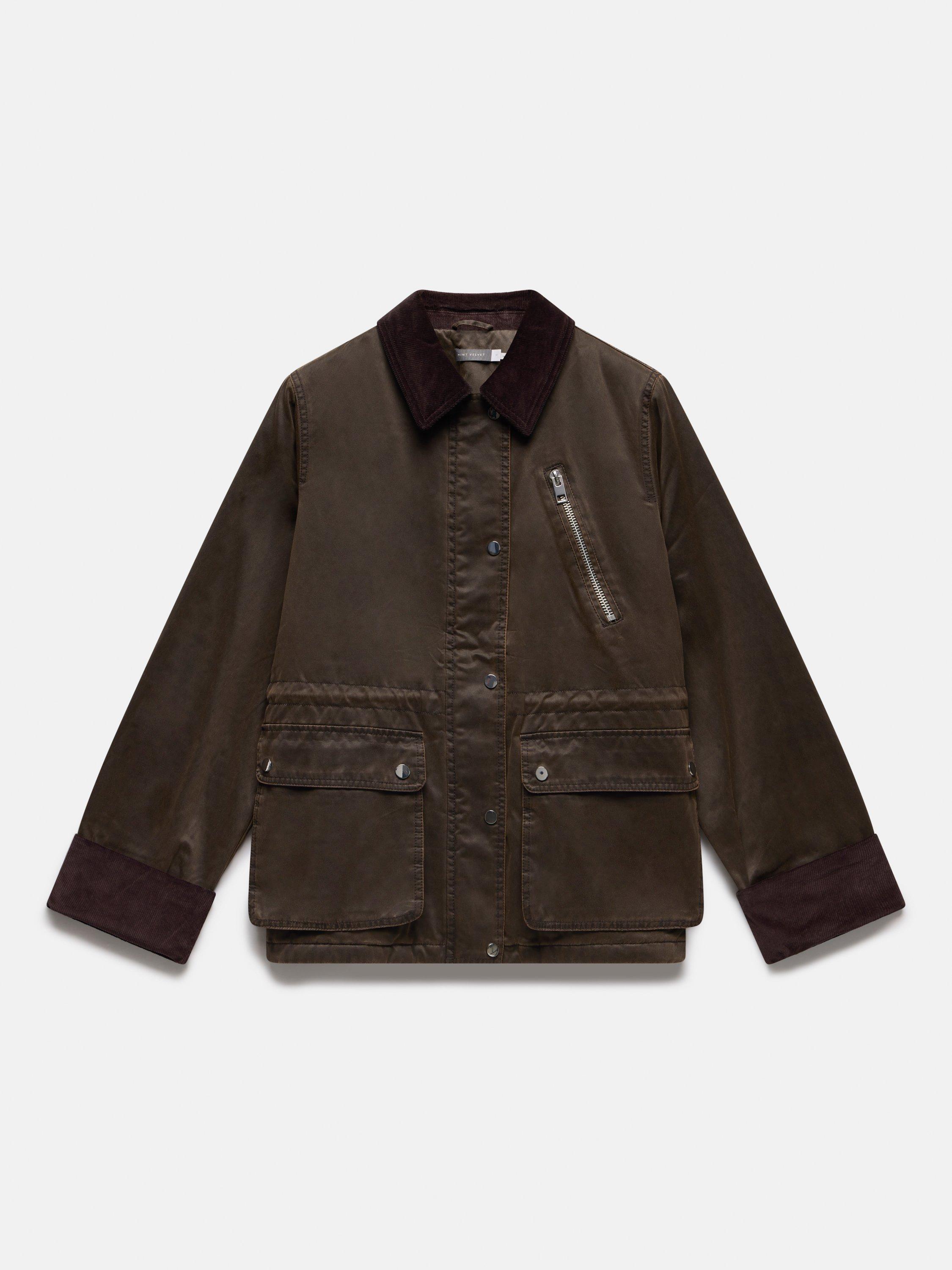 Mint Velvet Waxed Cotton Blend Jacket Brown