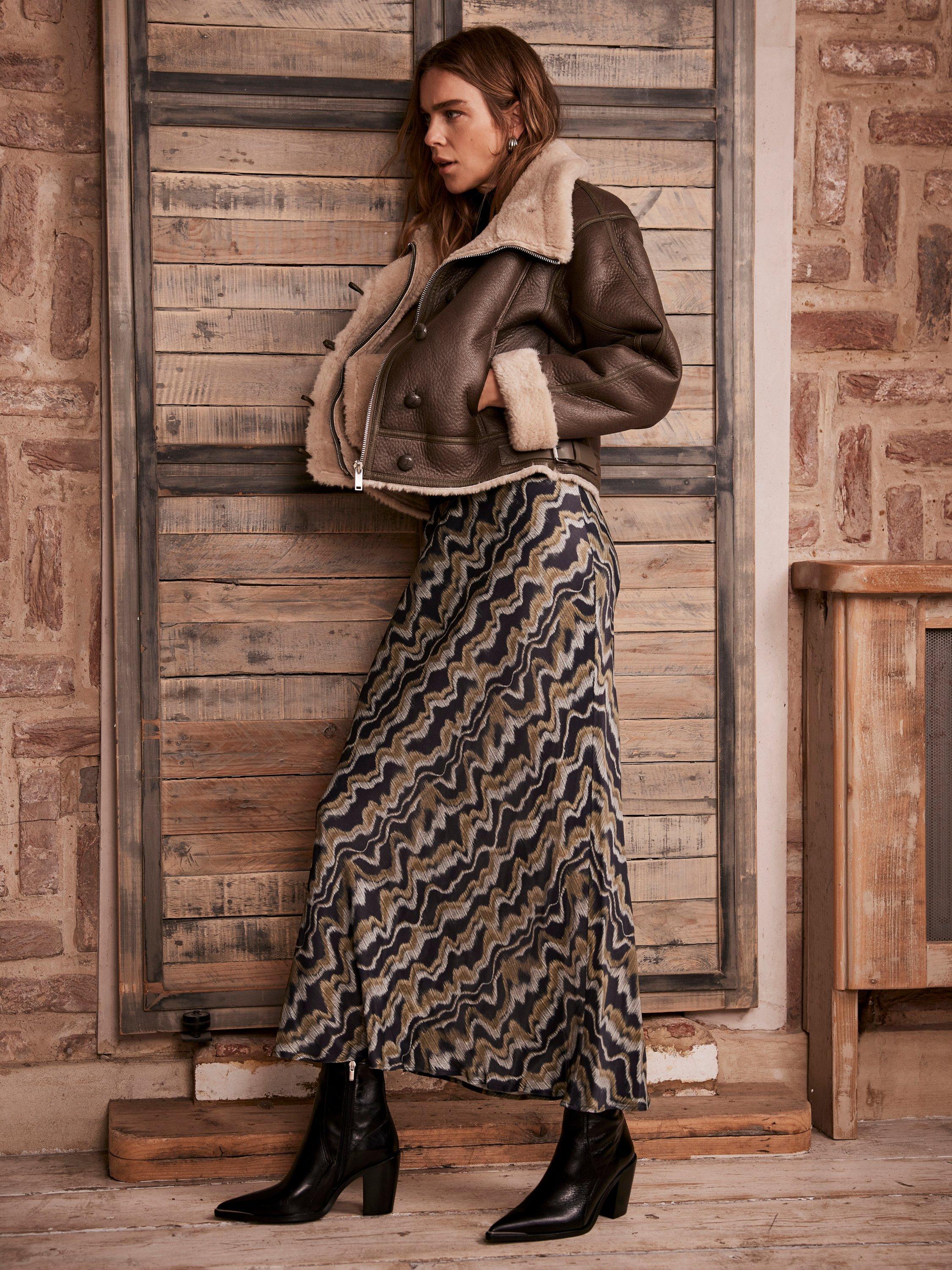 Mint Velvet Abstract Print Midi Slip Skirt Multi