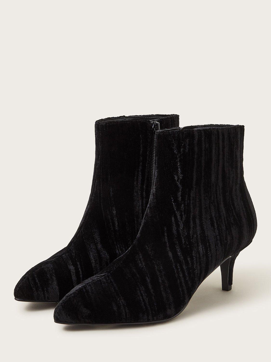 Product image 2 of 3, which shows Monsoon Mila Velvet Kitten Heel Boots, Black, EU36