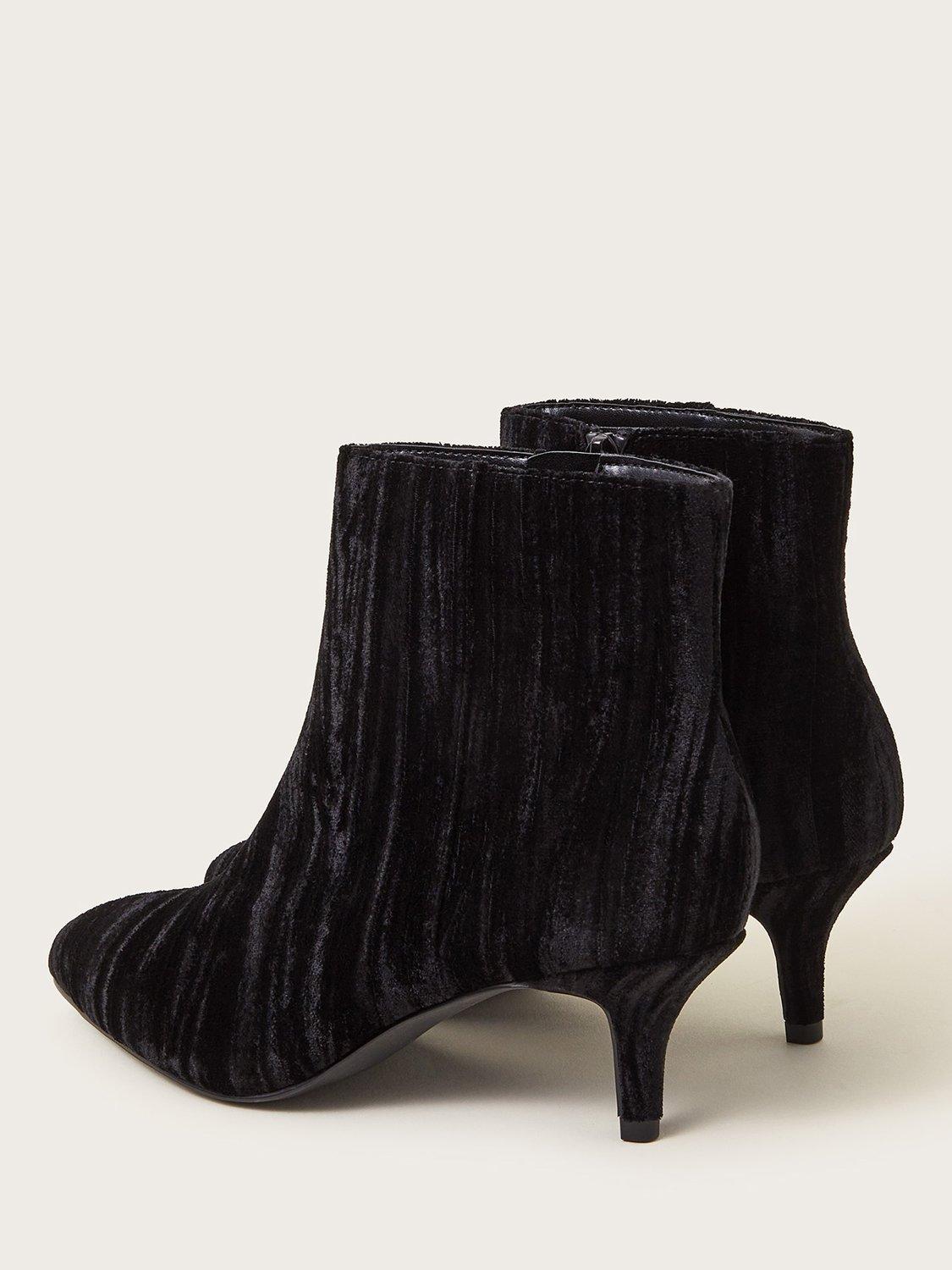 Product image 3 of 3, which shows Monsoon Mila Velvet Kitten Heel Boots, Black, EU36