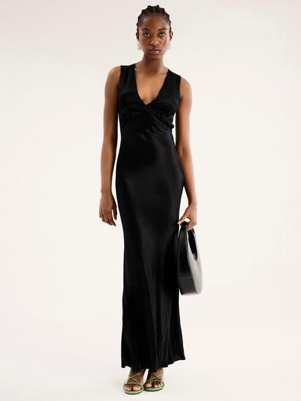 black plain long dress Long-Sleeve Modest Long Formal Dress with Beads Champagne / 10