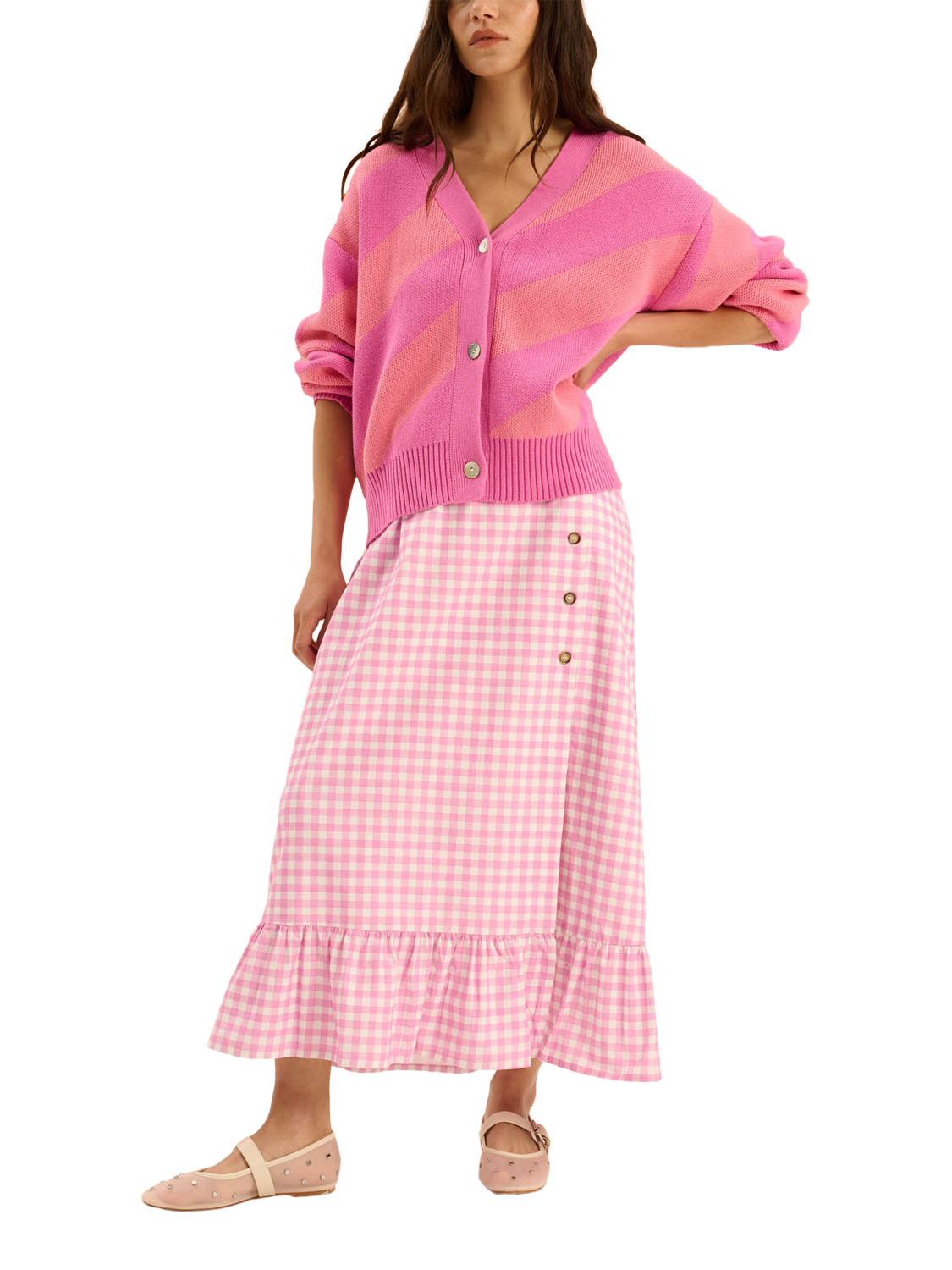 OMNES Henni Diagonal Stripe Cardigan, Pink