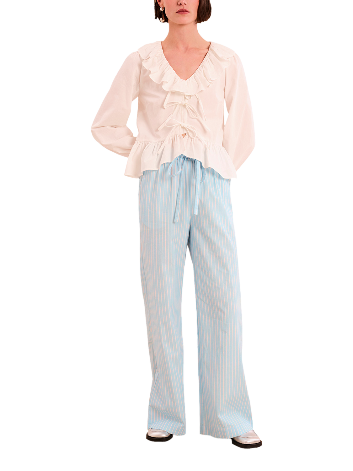 OMNES Ramela Stripe Straight Leg Trousers, Magenta