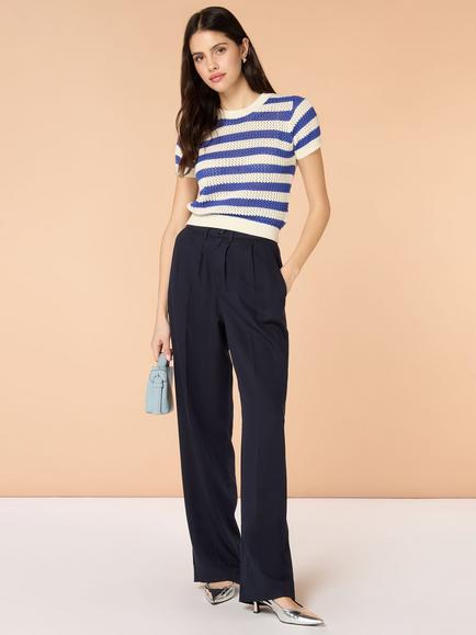 OMNES Lexi Cotton Short Sleeve Jumper, Blue/White