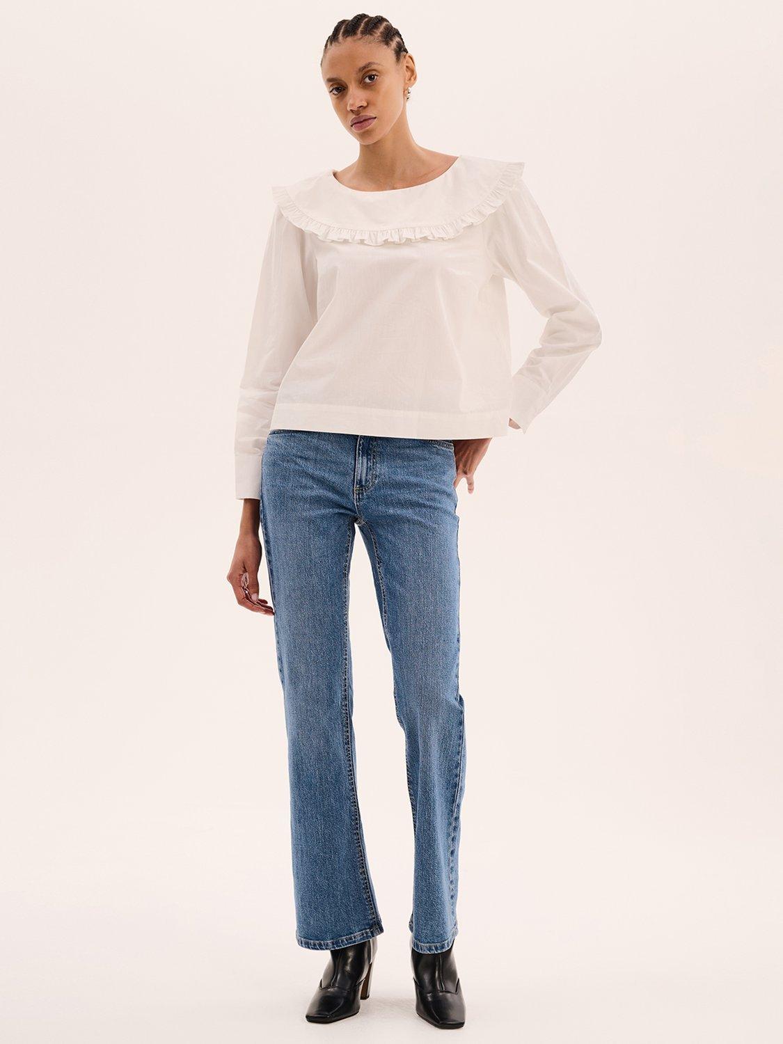 Product image 1 of 4, which shows OMNES Briony Ruffle Neck Blouse, White, 4