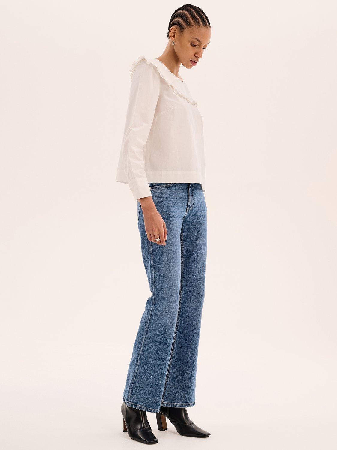 Product image 2 of 4, which shows OMNES Briony Ruffle Neck Blouse, White, 4