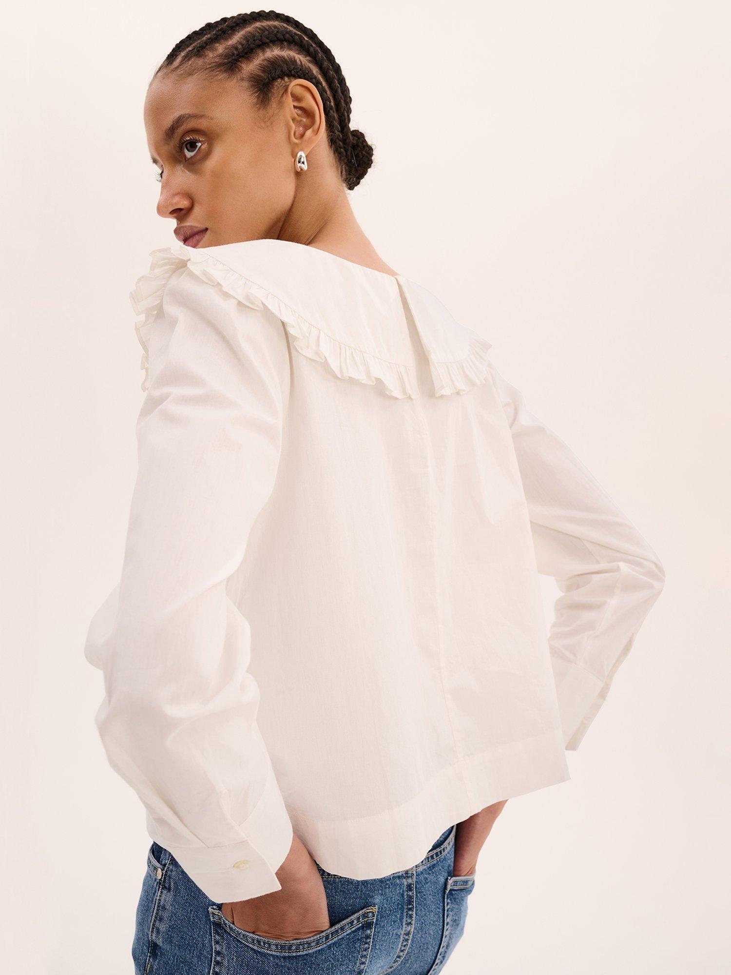 Product image 4 of 4, which shows OMNES Briony Ruffle Neck Blouse, White, 4