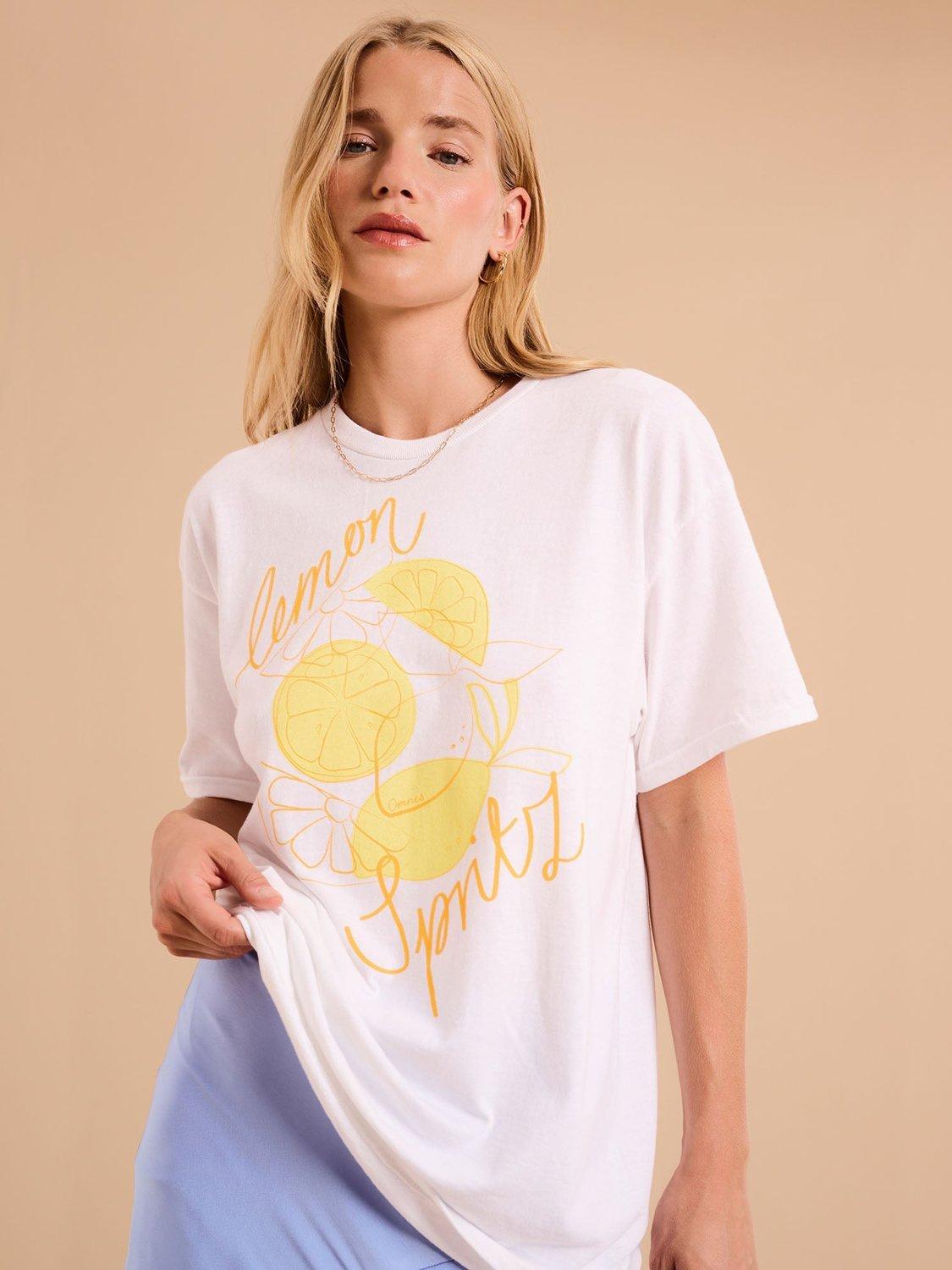 Product image 4 of 5, which shows OMNES Lemon Spritz T-Shirt, White, S