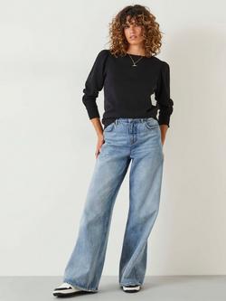 HUSH Emily Puff Sleeve Cotton Jersey Top - view 2, Black