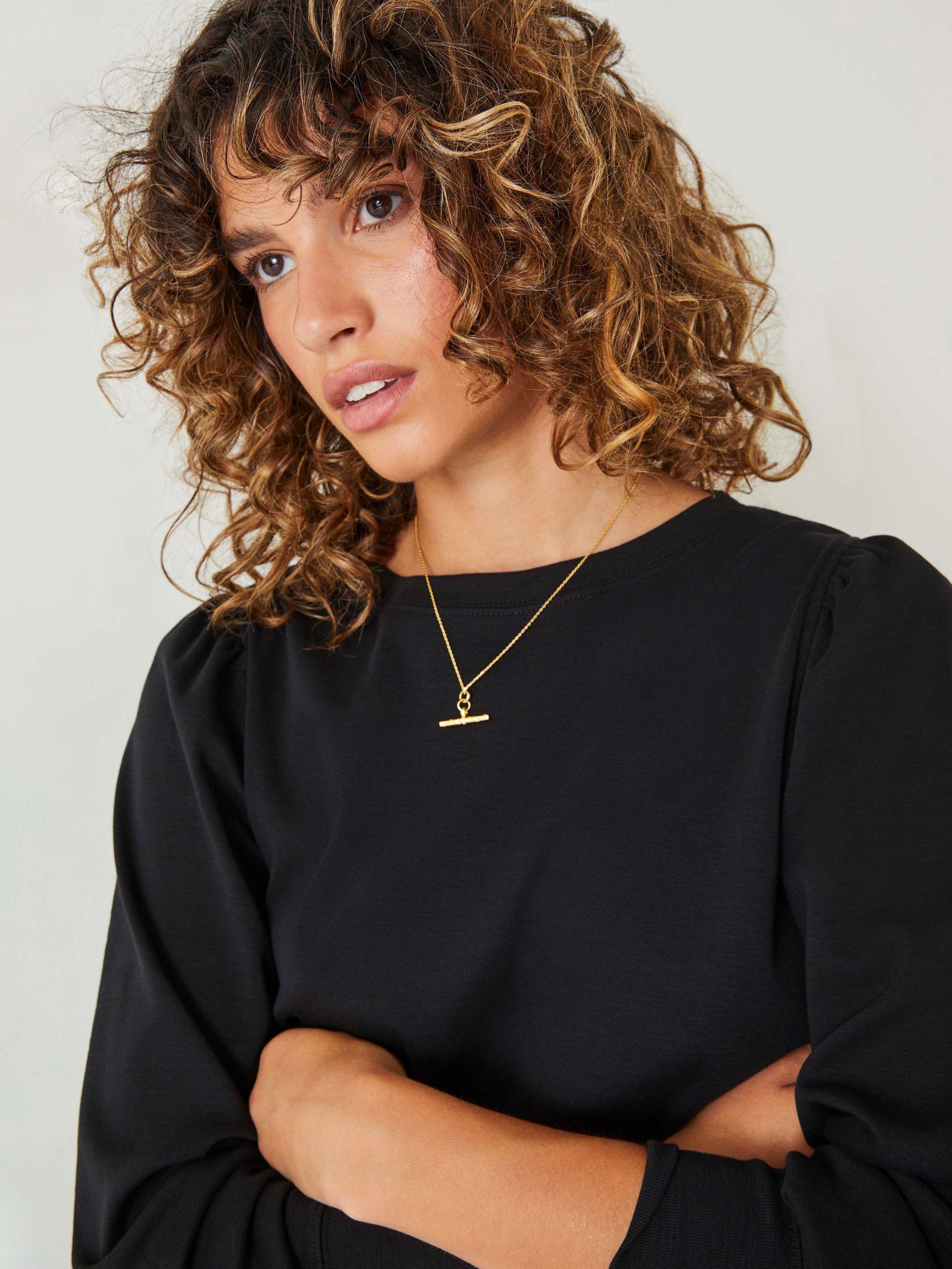 HUSH Emily Puff Sleeve Cotton Jersey Top, Black HUSH Emily Puff Sleeve Cotton Jersey Top, Black
