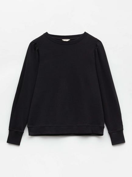 HUSH Emily Puff Sleeve Cotton Jersey Top, Black