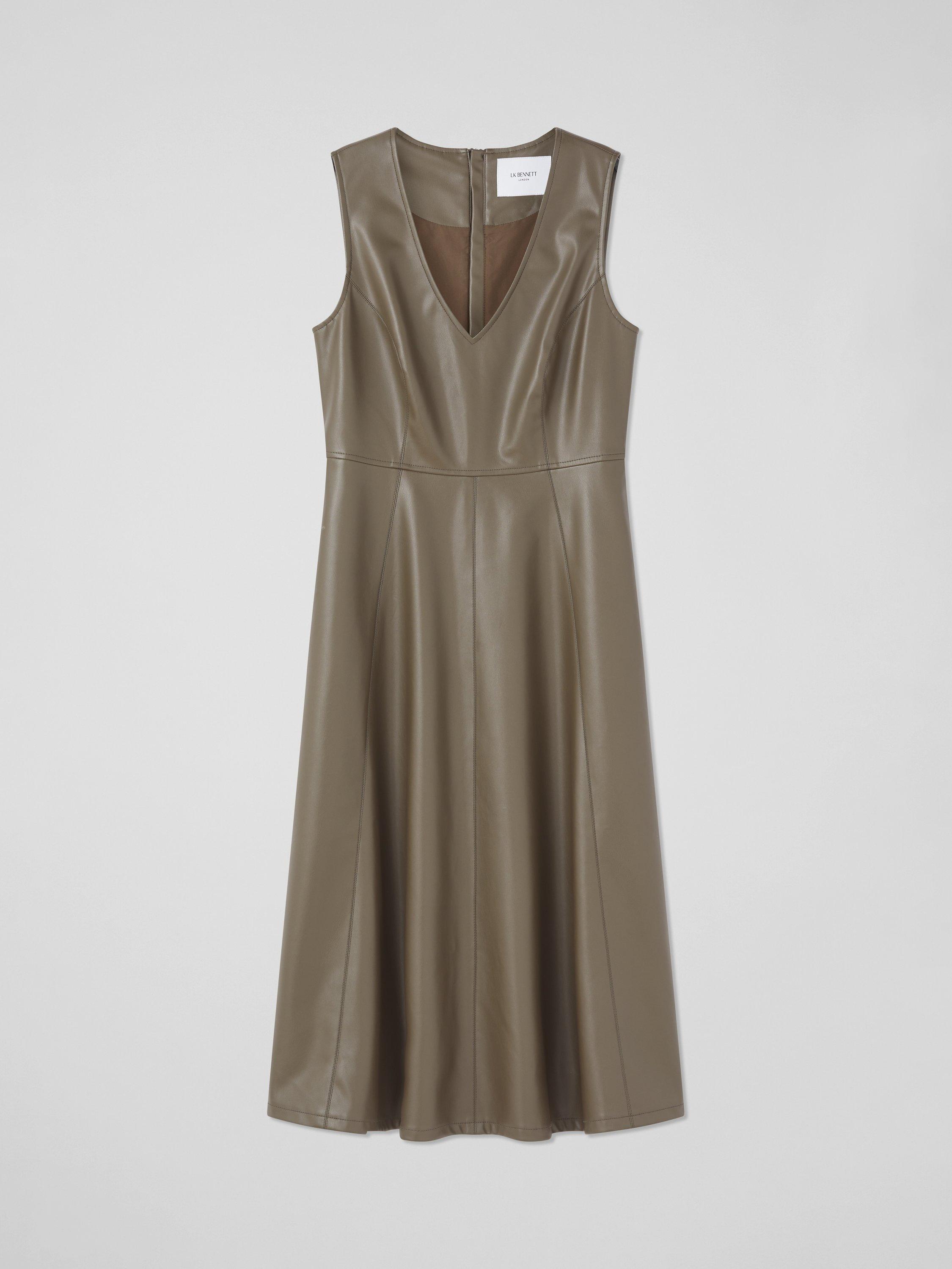 L.K.Bennett Laurie Faux Leather Pinafore Dress Olive