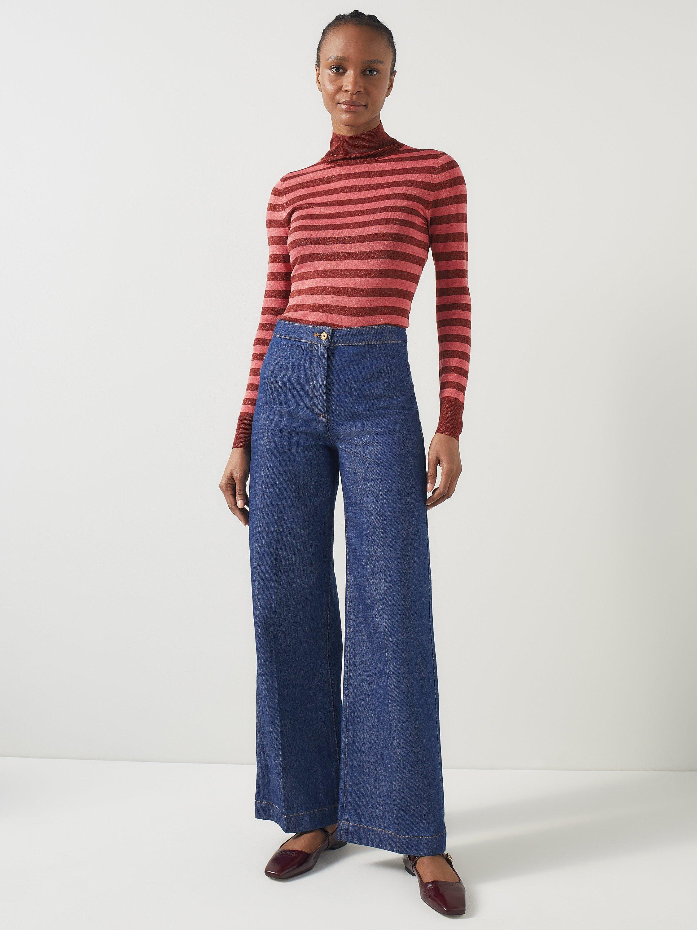Product image 1 of 5, which shows L.K.Bennett Allie Sparkle Stripe Turtleneck Knit Top, Pink/Copper, S