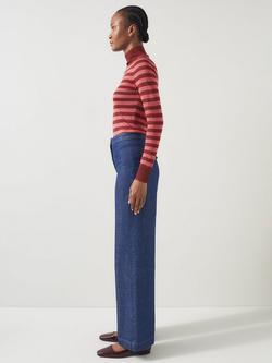 L.K.Bennett Allie Sparkle Stripe Turtleneck Knit Top, Pink/Copper - view 2, Pink/Copper
