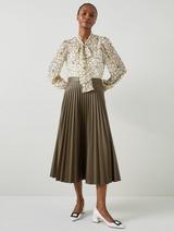 Reiss Pippa Pleated Jersey Midi Skirt, Chocolate
