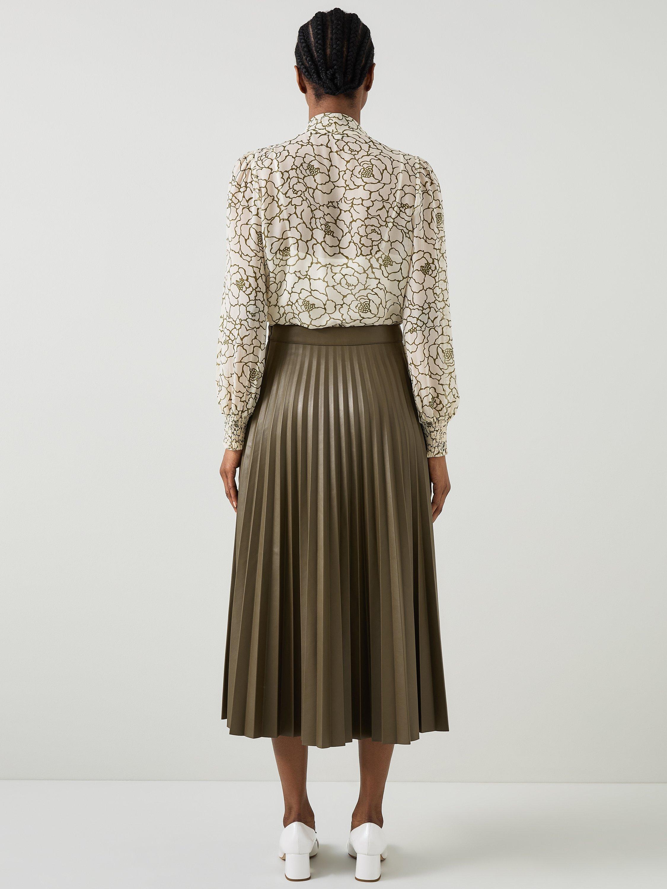 Product image 3 of 5, which shows L.K.Bennett Laurie Faux Leather Pleated Skirt, Olive, 20