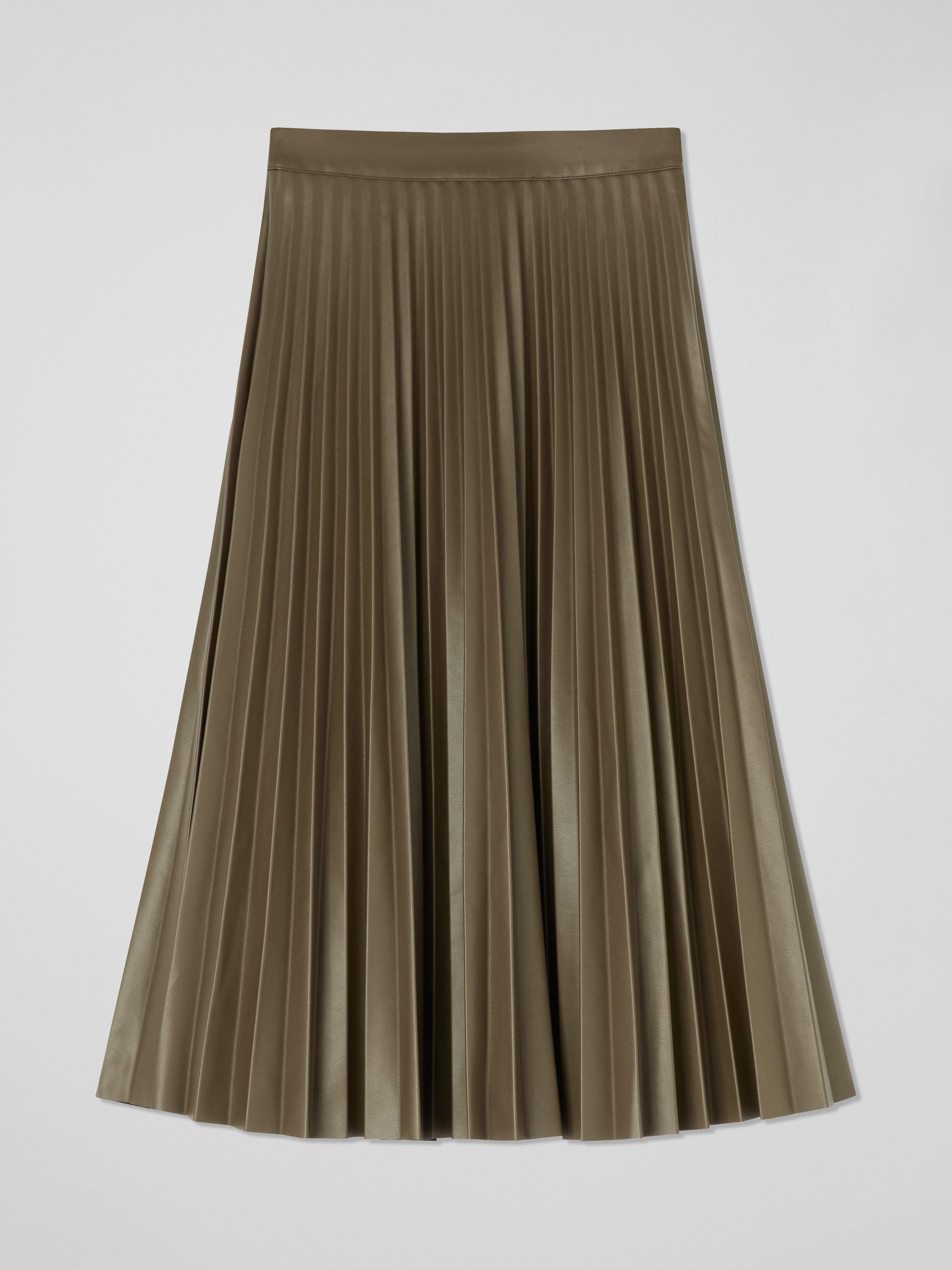 Product image 5 of 5, which shows L.K.Bennett Laurie Faux Leather Pleated Skirt, Olive, 20