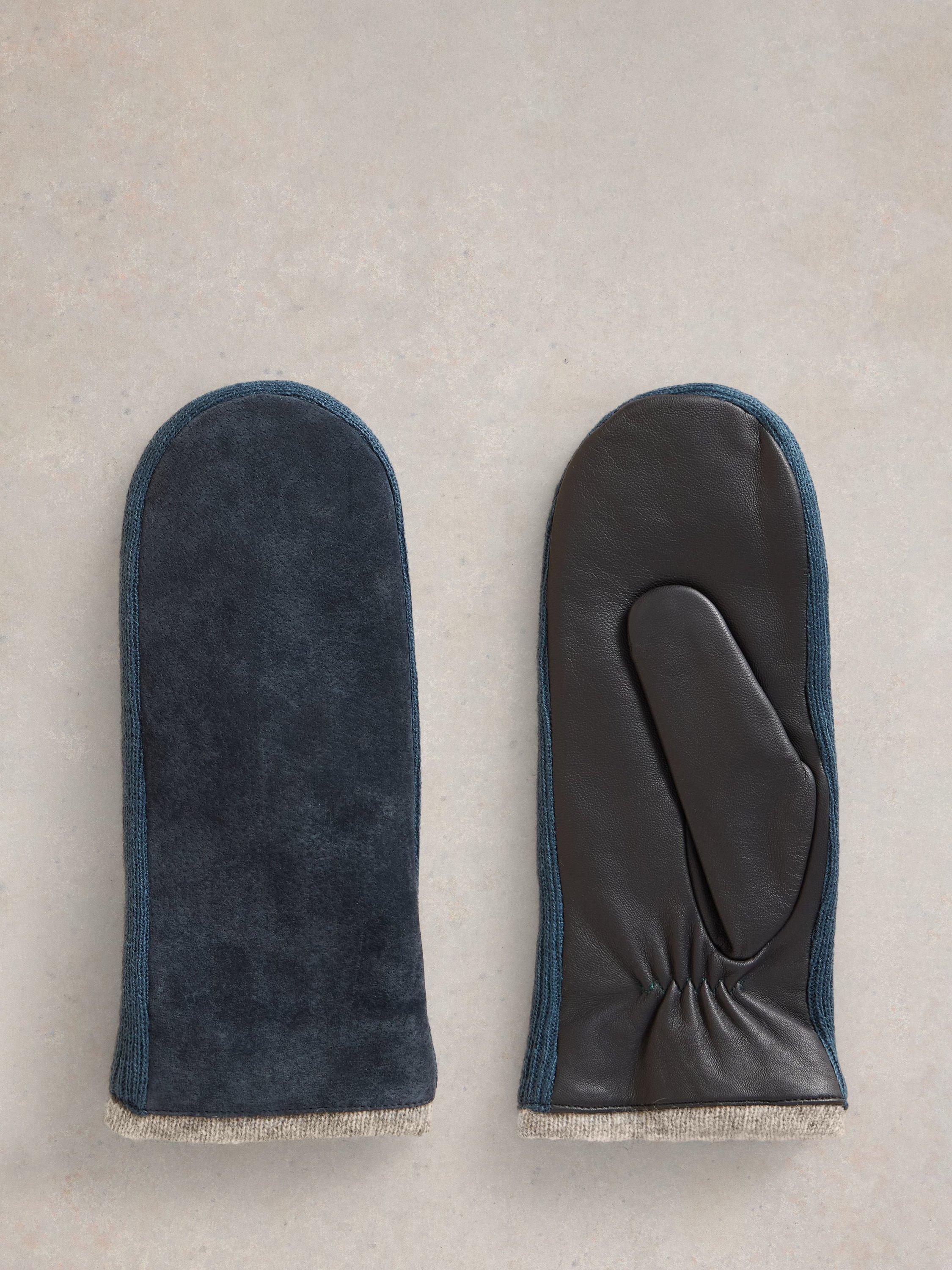 White Stuff Suede Mittens, Dark Navy