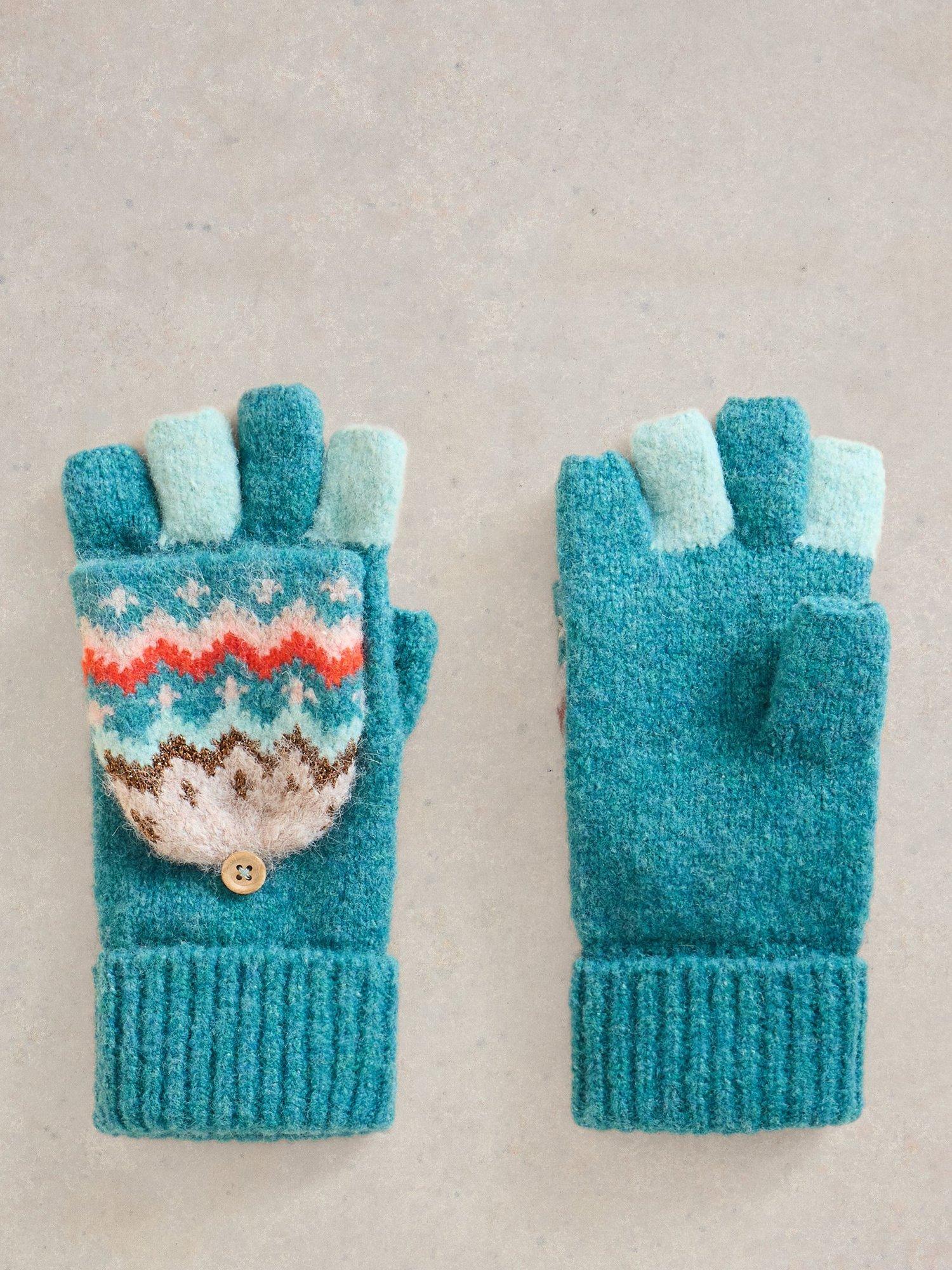 White Stuff Zig Zig Mittens, Teal/Multi