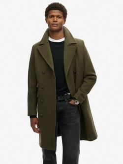 Superdry Merchant Wool Long Coat, Olive Night Green, Olive Night Green