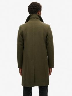 Superdry Merchant Wool Long Coat, Olive Night Green - view 2, Olive Night Green