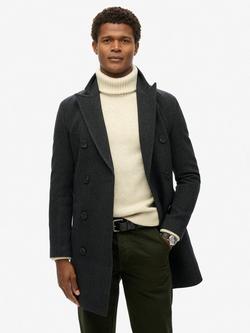Superdry Merchant Town Coat, Black Herringbone