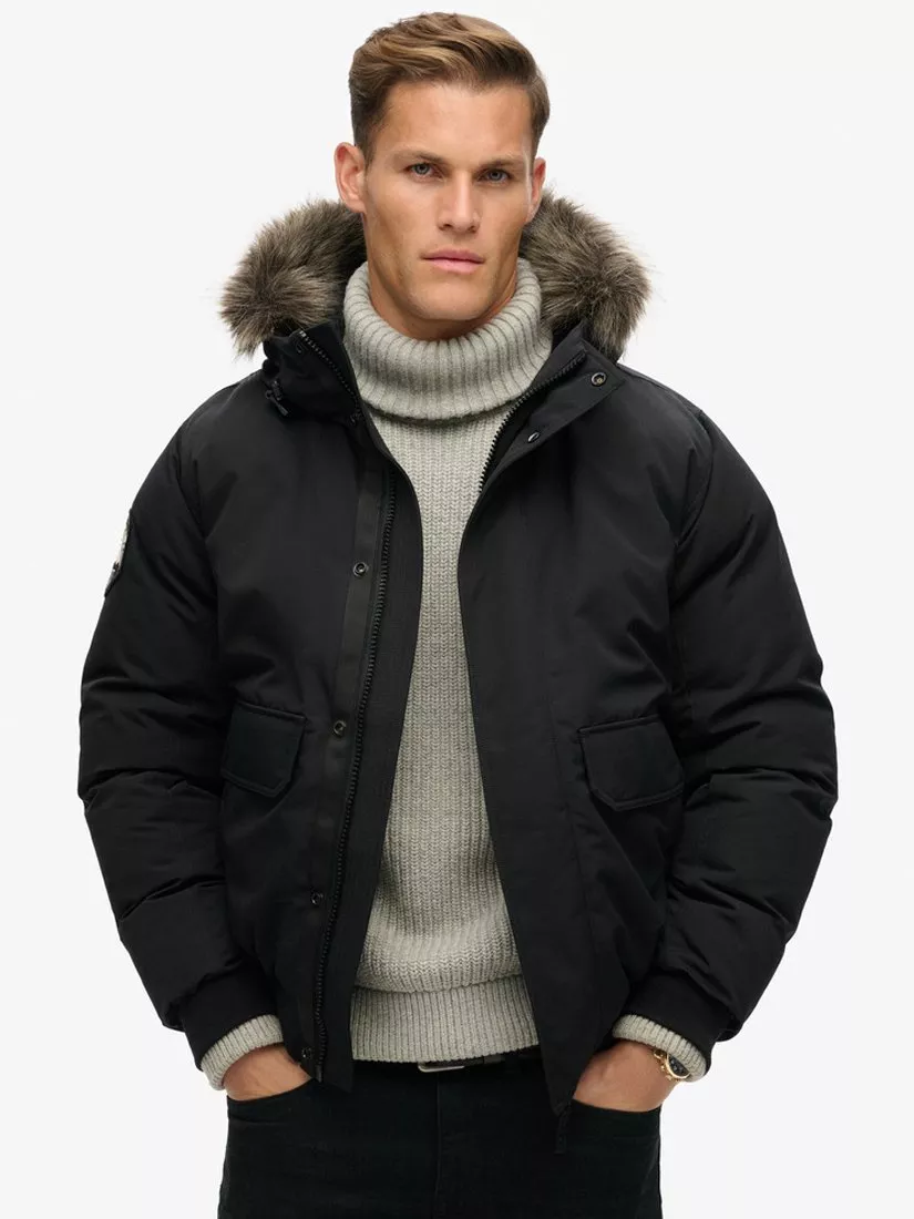 Superdry Everest Faux Fur Bomber Jacket, Jet Black