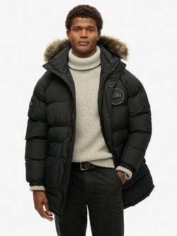 Superdry Everest Longline Baffled Parka Jacket, Jet Black, Jet Black