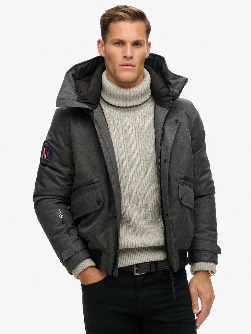 Product image 1 of 6, which shows Superdry City Tweed Padded Bomber Jacket, Grey Herringbone, XXXL