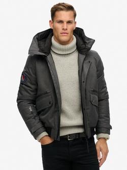 Superdry City Tweed Padded Bomber Jacket, Grey Herringbone, Grey Herringbone