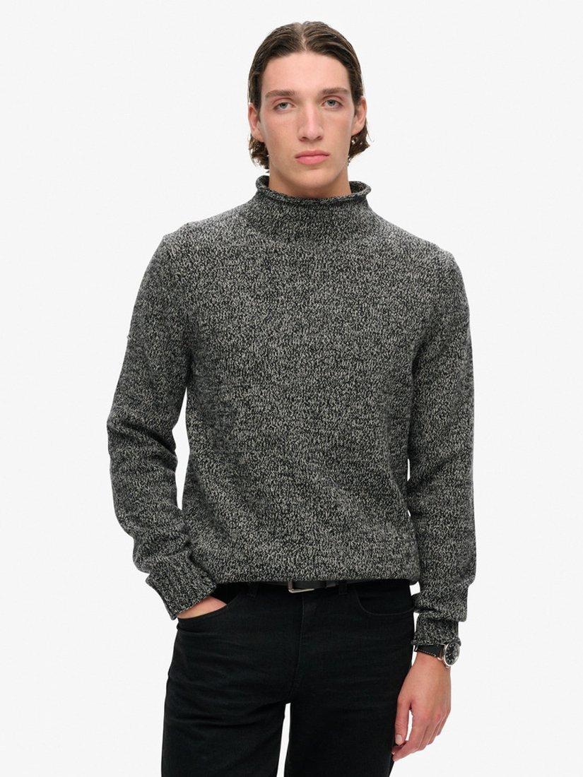 Product image 1 of 4, which shows Superdry 90s Roll Neck Jumper, Black Marl, S