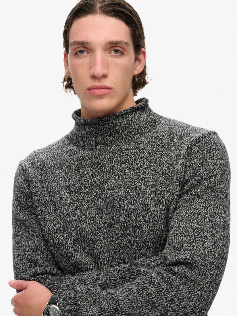 Product image 4 of 4, which shows Superdry 90s Roll Neck Jumper, Black Marl, S