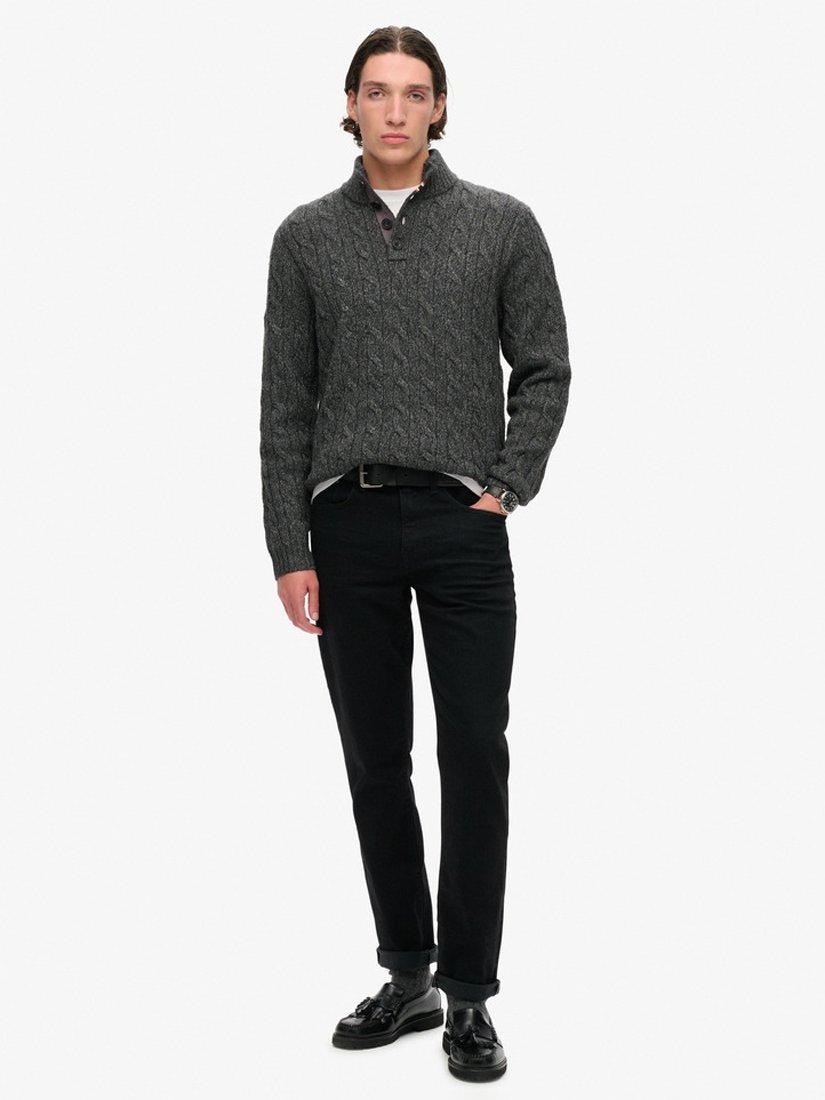 Product image 3 of 5, which shows Superdry Cable Button Neck Jumper, Washed Black, S